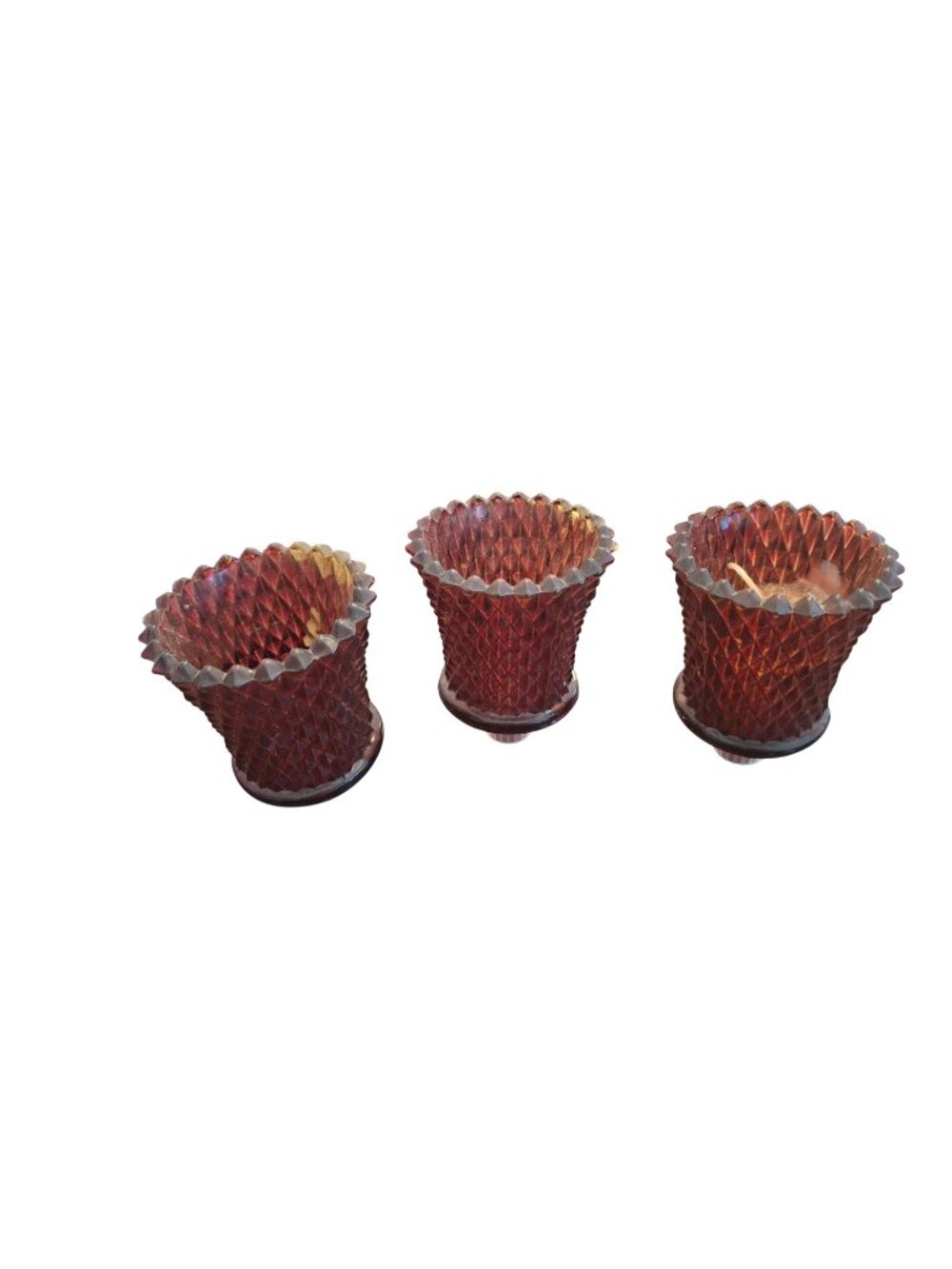 Vintage Red Glass Voltive Candle holders diamond cut design